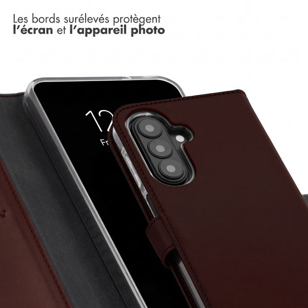 Selencia Étui portefeuille en cuir véritable Samsung Galaxy A27 (5G) - Marron foncé