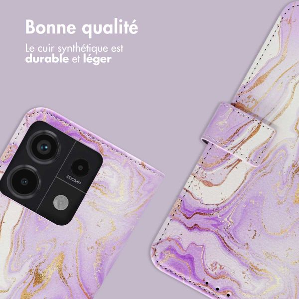 imoshion Étui de télephone portefeuille Design Xiaomi Redmi Note 13 Pro (5G) / Poco X6 - Purple Marble