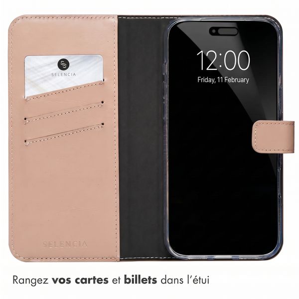 Selencia Étui portefeuille en cuir véritable Apple iPhone 18 Pro / 17 Pro - Dusty Pink