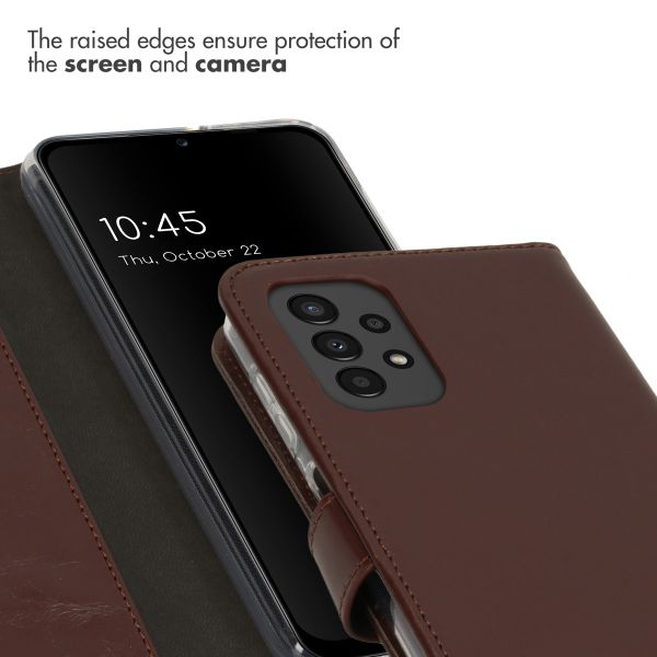 Selencia Étui portefeuille en cuir véritable Samsung Galaxy A13 (4G) - Marron