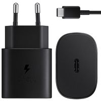 Samsung Câble USB-C vers USB-C d'origine - 1,8 mètre - 25 watts + adaptateur de recharge rapide USB-C d'origine - 25 watts - Noir