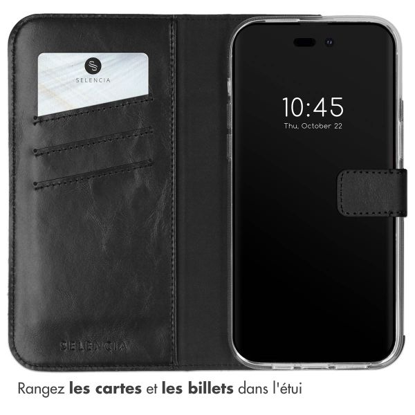 Selencia Étui portefeuille en cuir véritable Apple iPhone 14 Pro Max - Noir