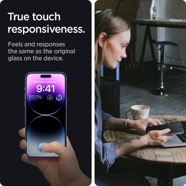 Spigen Protection d'écran en verre trempé GLAStR Privacy Applicator - lot de 2 Apple iPhone 14 Pro Max