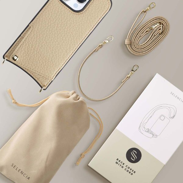 Selencia Coque de télephone Nova avec cordon et porte-cartes Apple iPhone 16 Pro - Beige