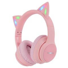 imoshion Casque sans fil pour enfants LED Light Cat Ear - Limiteur de décibels - Avec câble AUX - Rose