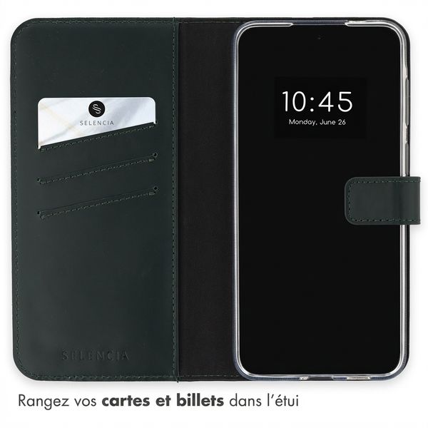 Selencia Étui portefeuille en cuir véritable Samsung Galaxy A57 (5G) - Vert
