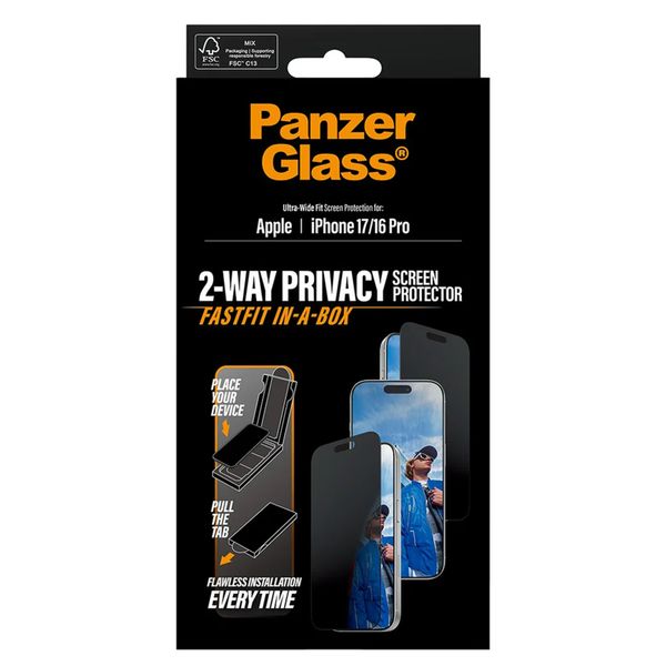 PanzerGlass Ultra Wide Fit FastFit in-a-box Protection d'écran Privacy Apple iPhone 17 / 16 Pro