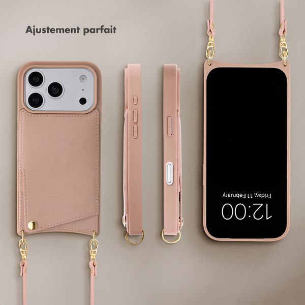 Selencia Coque de télephone Nova avec cordon et porte-cartes Apple iPhone 18 Pro / 17 Pro - Dusty Rose