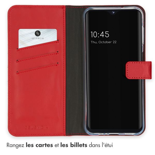 Selencia Étui portefeuille en cuir véritable Samsung Galaxy A14 (5G/4G) - Rouge