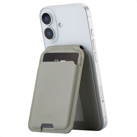 Accezz Portefeuille en cuir avec support - Compatible avec MagSafe et Qi2 - Light Grey
