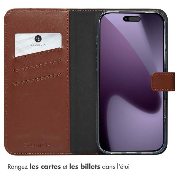 Selencia Étui portefeuille en cuir véritable Apple iPhone 17 Pro Max - Marron clair