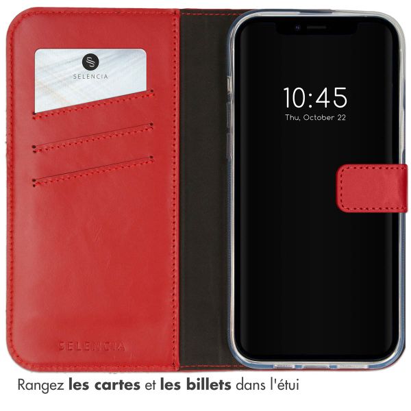 Selencia Étui portefeuille en cuir véritable Apple iPhone 14 - Rouge