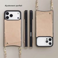 Selencia Coque de télephone Nova Croco avec cordon et porte-cartes Apple iPhone 18 Pro / 17 Pro - Beige