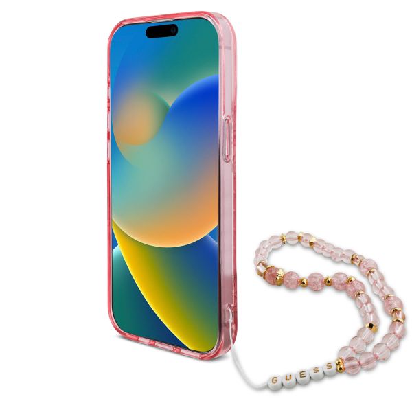 Guess MagSafe IML Flowers Case avec beads strap Apple iPhone 15 Pro - Pink