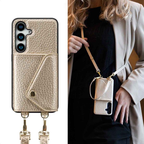 Selencia Coque de télephone Sera avec cordon et porte-cartes enveloppe Samsung Galaxy S25 / S24 - Champagne