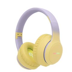 imoshion Casque sans fil pour enfants LED Light - Limiteur de décibels - Avec câble AUX - Lavender Lilac / Yellow