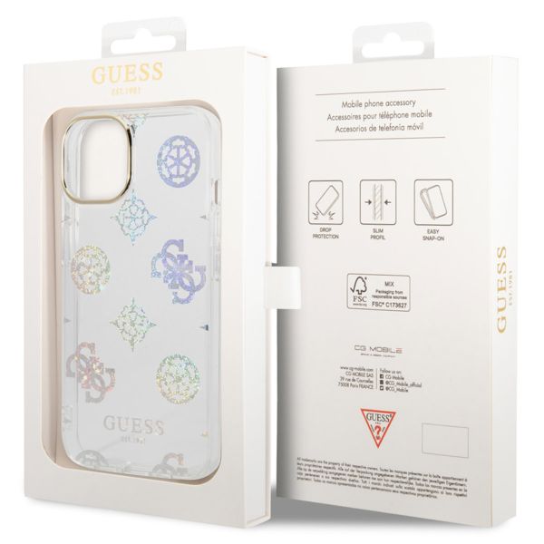 Guess Coque Peony Glitter Apple iPhone 14 - Blanc