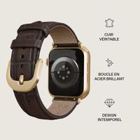 Burga Bracelet en cuir véritable  - Apple Watch | 44/45/46/49 mm / Connexion universelle 20 mm - Espresso / Gold