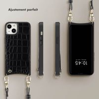 Selencia Coque de télephone Nova Croco avec cordon et porte-cartes Apple iPhone 13 - Noir