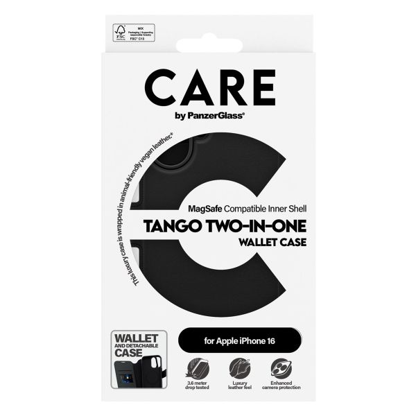 CARE by PanzerGlass Étui de télephone portefeuille Tango 2 en 1 avec MagSafe Apple iPhone 16 - Black