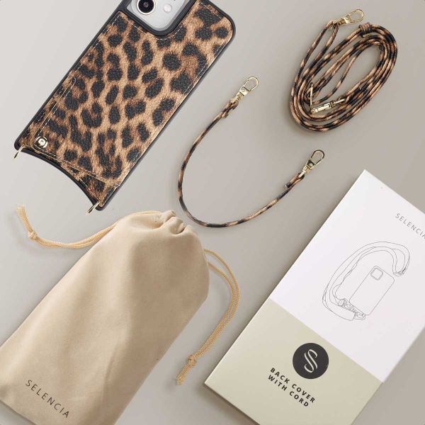Selencia Coque de télephone Nova avec cordon et porte-cartes Apple iPhone 12 (Pro) - Leopard