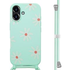 imoshion Coque design en silicone avec cordon Apple iPhone 16 - Green Flower Distance