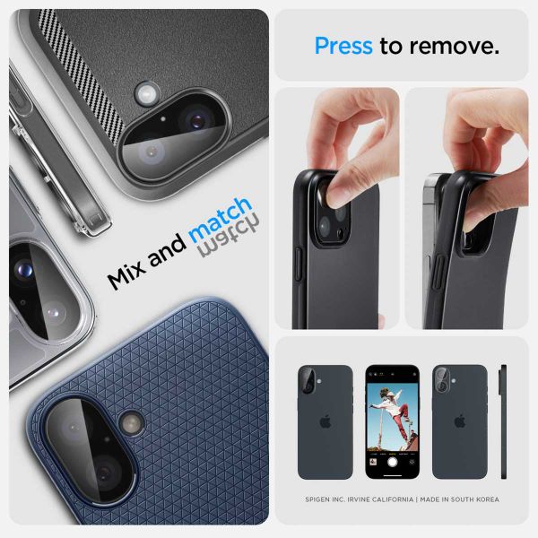 Spigen Optik Lens Protector - Protection complète de la caméra (lot de 2) Apple iPhone 16 / 16 Plus - Black