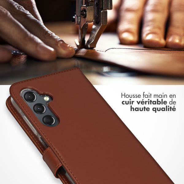 Selencia Étui portefeuille en cuir véritable Samsung Galaxy A25 (5G) - Marron clair