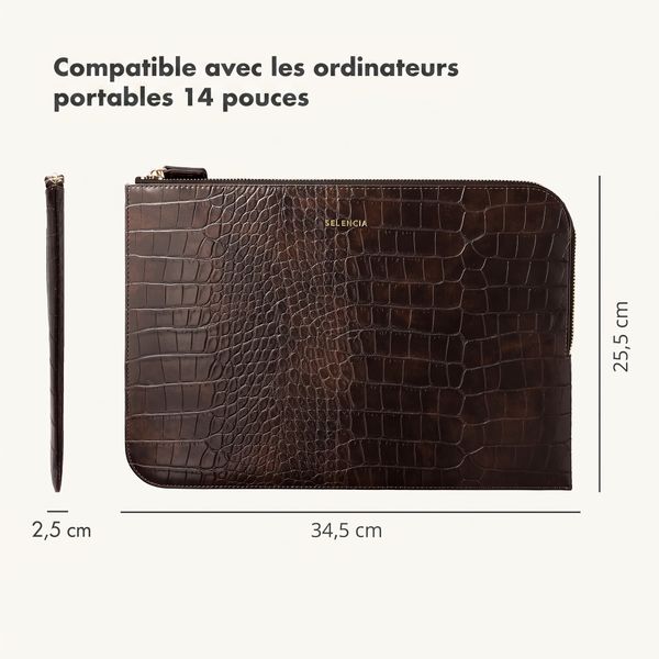 Selencia Pochette ordinateur Croco 14 pouces - Choco Brown