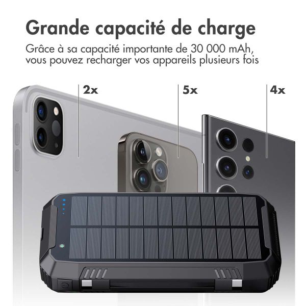 imoshion Solar Powerbank - Batterie externe sans fil avec panneau solaire - Charge rapide et fourniture d'énergie - 30 000 mAh - Noir