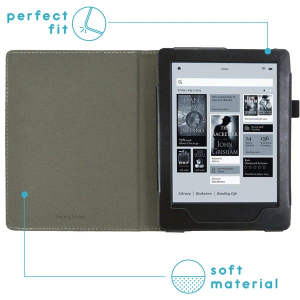 imoshion Étui de liseuse portefeuille en cuir végan Kobo Aura H2O - Noir