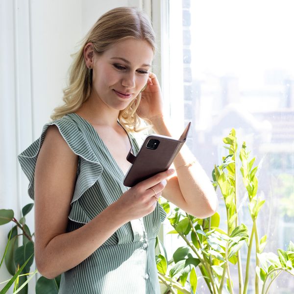 Selencia Étui portefeuille en cuir véritable Samsung Galaxy A40 - Marron