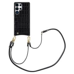 Selencia Coque de télephone Nova Croco avec cordon et porte-cartes Samsung Galaxy S25 Ultra - Noir