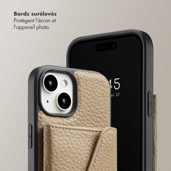 Selencia Coque de télephone Sera avec cordon et porte-cartes enveloppe Apple iPhone 15 - Taupe