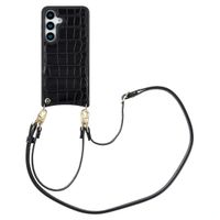 Selencia Coque de télephone Nova Croco avec cordon et porte-cartes Samsung Galaxy S25 - Noir