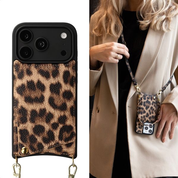 Selencia Coque de télephone Nova avec cordon et porte-cartes Apple iPhone 18 Pro Max / 17 Pro Max - Leopard