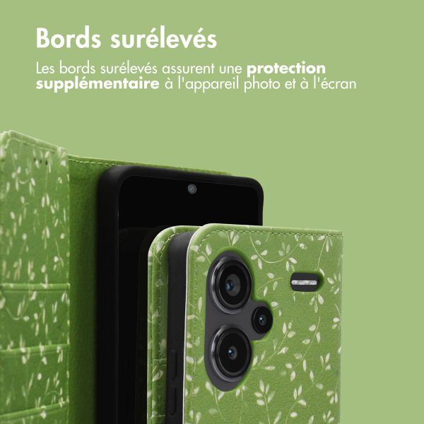 imoshion Étui de télephone portefeuille Design Xiaomi Redmi Note 13 Pro Plus (5G) - Green Flowers
