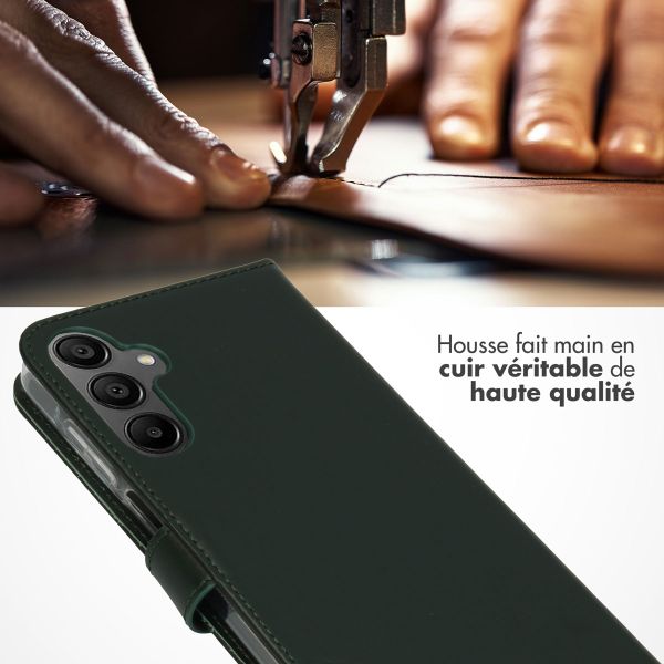 Selencia Étui portefeuille en cuir véritable Samsung Galaxy A15 (5G/4G) - Vert
