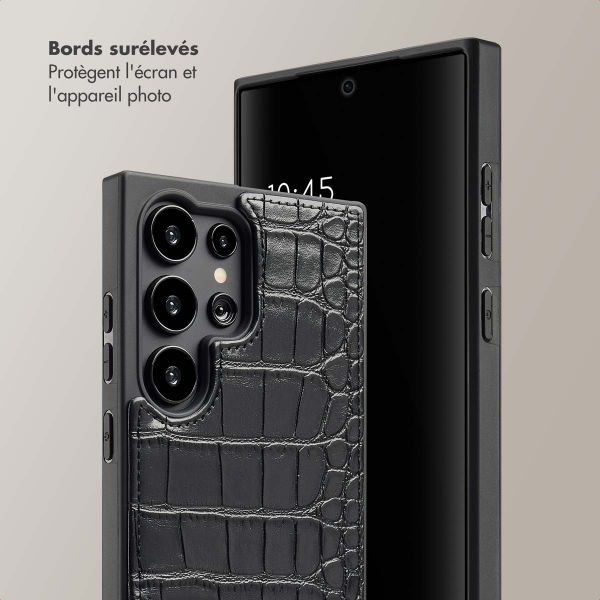 Selencia Coque de télephone Nova Croco avec cordon et porte-cartes Samsung Galaxy S24 Ultra - Noir