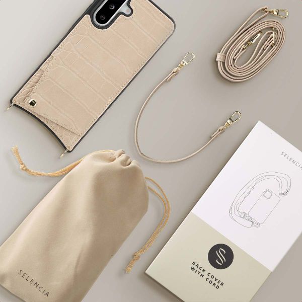 Selencia Coque de télephone Nova Croco avec cordon et porte-cartes Samsung Galaxy A36 / A56 - Beige