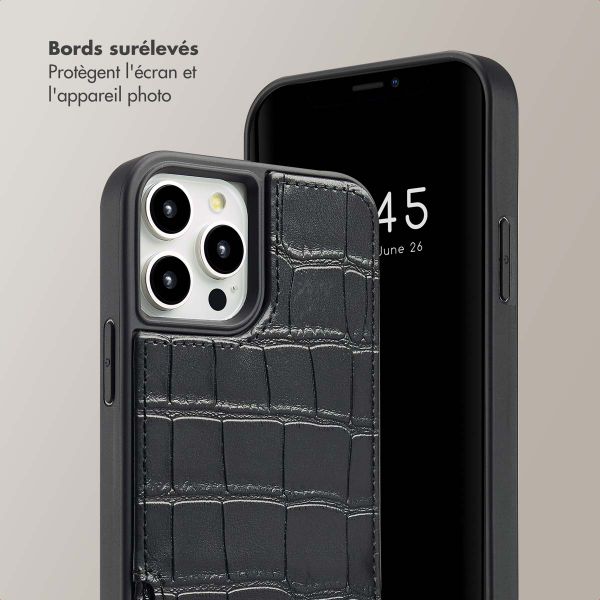 Selencia Coque de télephone Nova Croco avec cordon et porte-cartes Apple iPhone 12 (Pro) - Noir