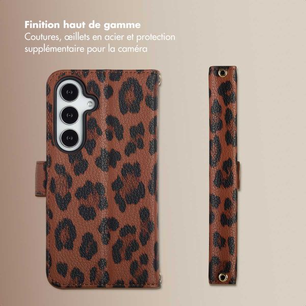 Selencia Étui de télephone portefeuille imprimé léopard Sabi Samsung Galaxy S25 / S24 - Mocha Brown