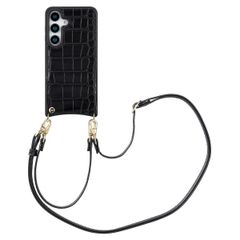 Selencia Coque de télephone Nova Croco avec cordon et porte-cartes Samsung Galaxy S25 - Noir