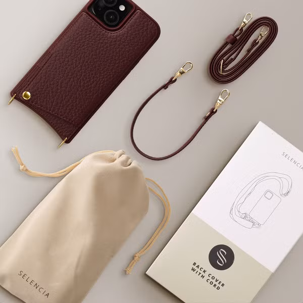 Selencia Coque de télephone Nova avec cordon et porte-cartes Apple iPhone 15 - Bold Burgundy