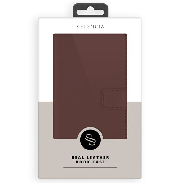 Selencia Étui portefeuille en cuir véritable Samsung Galaxy A55 - Marron foncé