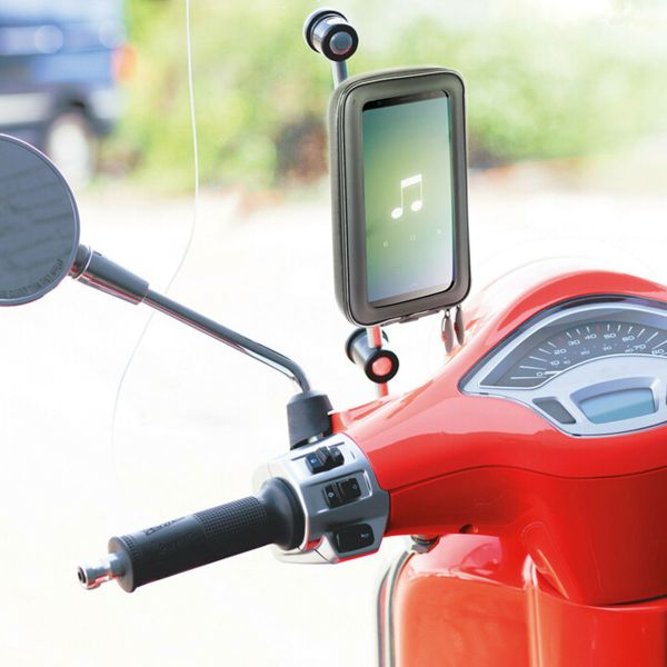 Lampa Support de téléphone Smart Case pour scooter - Résistant aux éclaboussures - Rotation à 360° - Fixation sur rétroviseur et pare-brise - Noir
