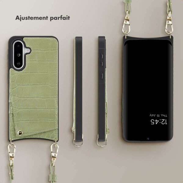Selencia Coque de télephone Nova Croco avec cordon et porte-cartes Samsung Galaxy A36 / A56 - Sage Green