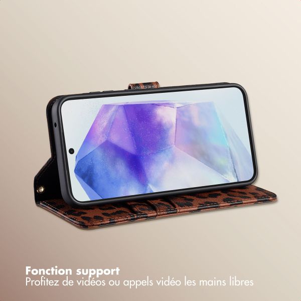 Selencia Étui de télephone portefeuille imprimé léopard Sabi Samsung Galaxy A55 - Mocha Brown