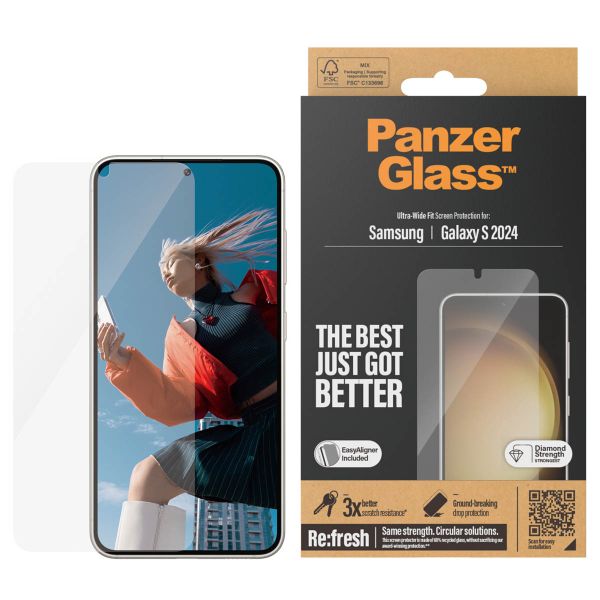 PanzerGlass Film de protection d'écran anti-bactérien Refresh Ultra-Wide Fit avec applicateur Samsung Galaxy S24