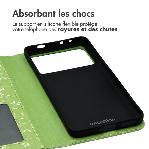 imoshion Étui de télephone portefeuille Design Xiaomi Poco X6 Pro - Green Flowers